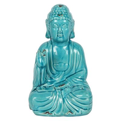 Thai Buddha Sitting Blue Crackled Glaze Large